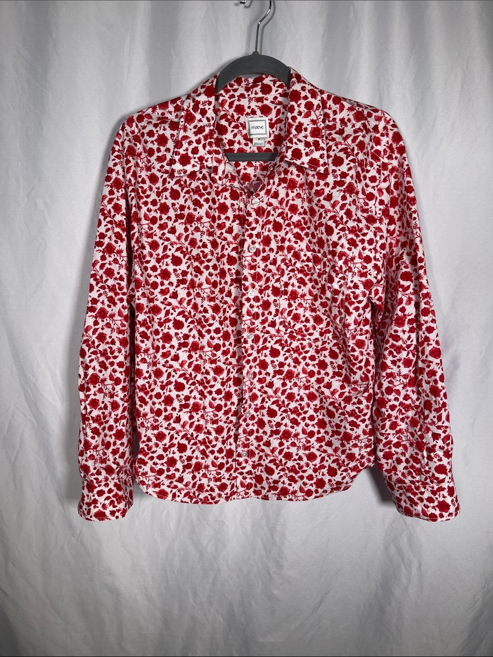 MAEVE ANTHROPOLOGIE WOMENS RED FLORAL BUTTON DOWN SHIRT BLOUSE MEDIUM